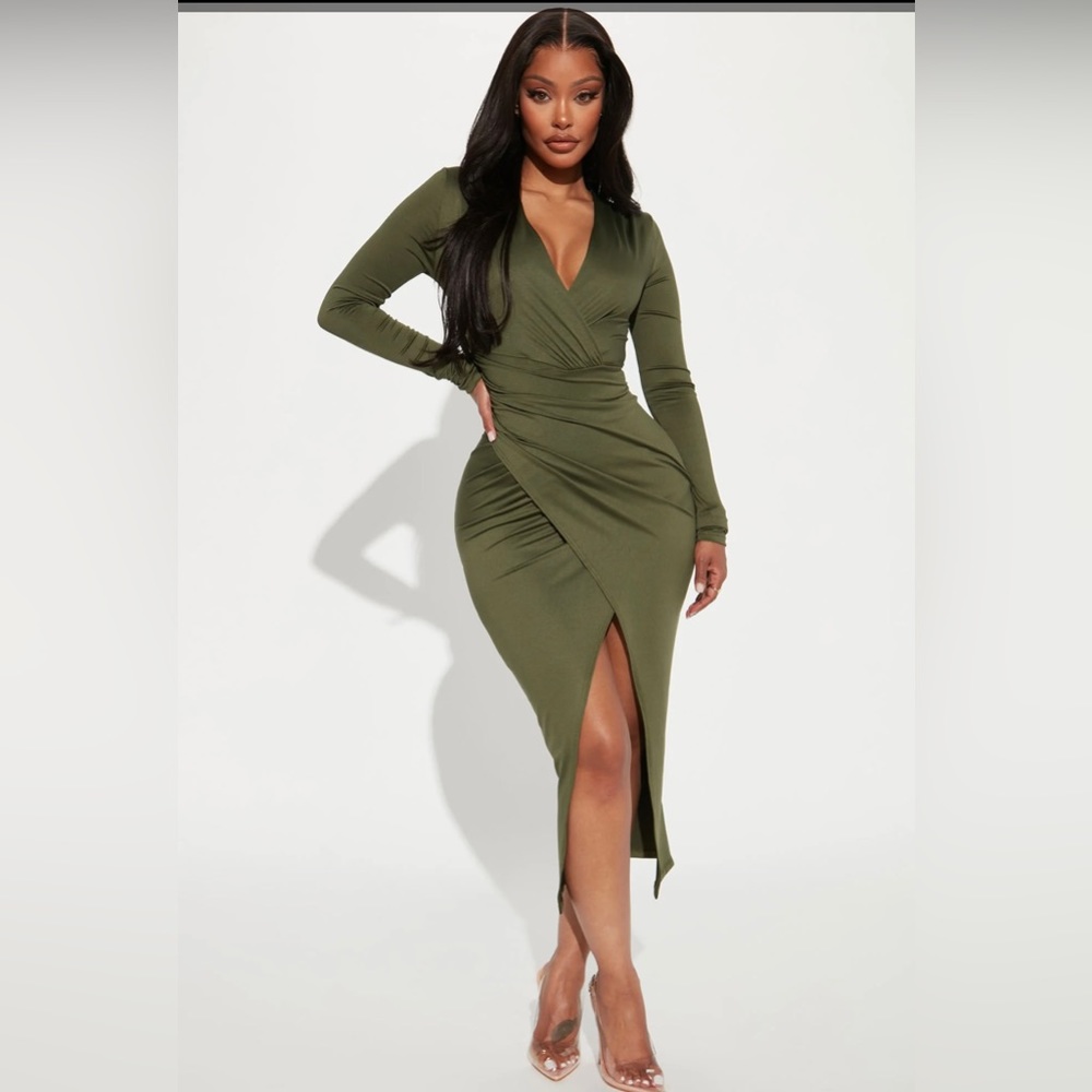 Green runched dress